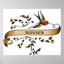 Swallow and Scroll with Movies Print
