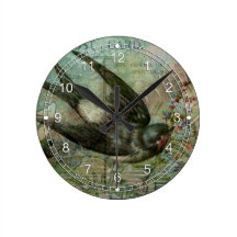 Swallow with Flowers Round Clocks