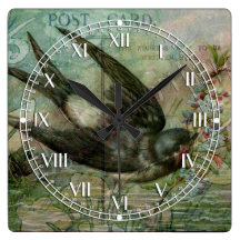 Swallow with Flowers Wallclocks
