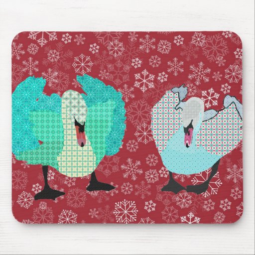 Swanky Swan Red Snowflake Mousepad