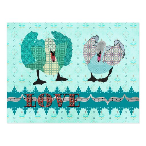 Swanky Swans Blue Love  Postcard