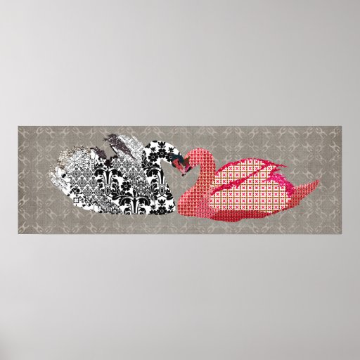 Swanky Swans Love Grey Art Poster