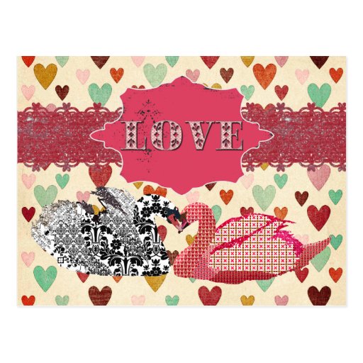 Swanky Swans Love Hearts  Postcard