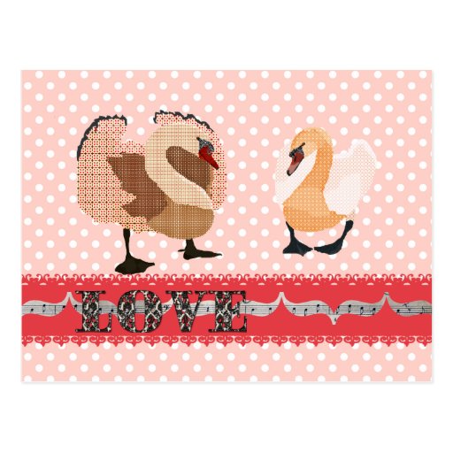 Swanky Swans Pink Pokadot Love  Postcard
