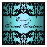 Sweet16 Blue Elegant Damask Birthday Invite