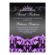 Sweet16 Damask & Tiara Purple Birthday Invite