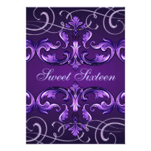 Sweet16 Dark Purple Damask & Tiara Birthday Invite
