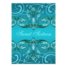 Sweet16 Light Blue Damask & Tiara Birthday Invite