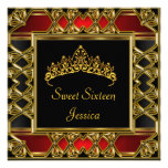 Sweet 16 Birthday Black Red Gold Tiara Custom Invites
