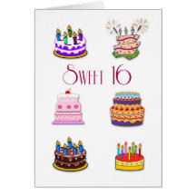 Sweet 16 Birthday Cakes Greeting Cards