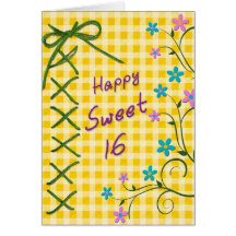 Sweet 16 Birthday Card -   Yellow Gingham
