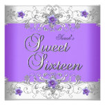 Sweet 16 Birthday Party Purple White Diamond Personalized Invites