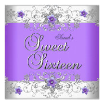 Sweet 16 Birthday Party Purple White Diamond Personalized Invites
