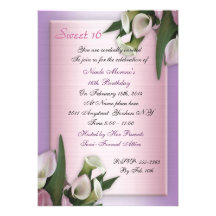 Sweet 16 calla lily birthday invitation elegant