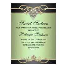 Sweet 16 Elegant Pearl Green Birthday Invite