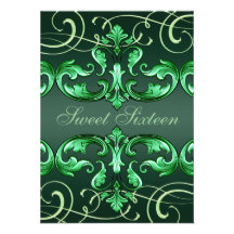 Sweet 16 Green Damask & Tiara Birthday Invite