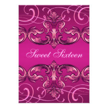 Sweet 16 Hot Pink Damask & Tiara Birthday Invite