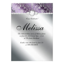 Sweet 16 Invitation Floral Damask Purple Silver