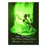 SWEET 16  PARTY,EMERALD GREEN BLACK DAMASK INVITE