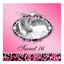 Sweet 16 Party Invite Leopard Pink Photo Modern invitations