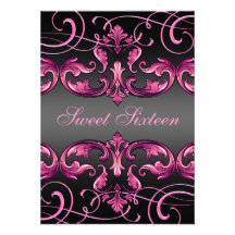 Sweet 16 Pink Damask & Tiara Birthday Invitation