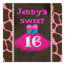SWEET 16 PINK GIRAFFE Birthday Party Invitations