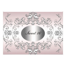 Sweet 16 Pink Silver Elegant Invitation