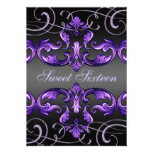 Sweet 16 Purple Damask & Tiara Birthday Invite