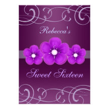 Sweet 16 Purple Flower & Tiara Birthday Invite