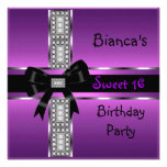 Sweet 16 Purple Pink Silver Black Diamonds Personalized Invite