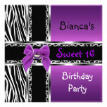 Sweet 16 Purple Pink Silver Black Zebra Leopard Personalised Invitation