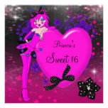 Sweet 16 Sixteen Black Heart Fairy Pink Stars 3 Custom Invitations