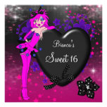 Sweet 16 Sixteen Black Heart Fairy Pink Stars Custom Invites