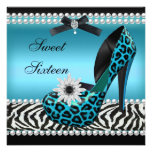 Sweet 16 Sixteen Blue Black Zebra Leopard Invitations