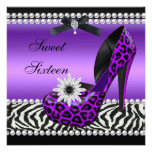 Sweet 16 Sixteen Purple Black Zebra Leopard Custom Invitation