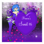 Sweet 16 Sixteen Purple Heart Fairy Pink Stars Custom Invite