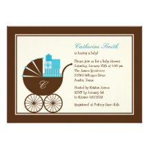 Sweet Baby Carriage Baby Shower Invitation - Blue