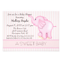 Sweet Baby Light Pink Elephant Baby Shower Personalized Invites