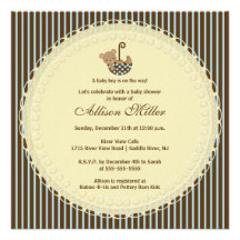 Sweet Bear Umbrella Boy Baby Shower Invitation