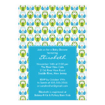 Sweet Blue Green Owls Boy Baby Shower Invitation