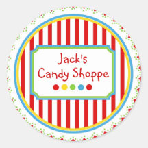 Sweet Candy  Circus Stripes Round Sticker