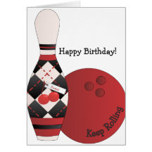 Sweet Cherry Argyle Bowling Design Greeting Card
