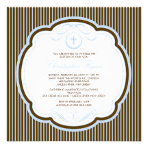 Sweet Cross Blue & Brown Boy Baptism Inviation Custom Invites