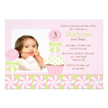 Sweet Cupcake Photo Birthday Invitation