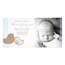 Sweet Damask Chicks Baby Boy Announcement Photo Ca Personalised Photo Card