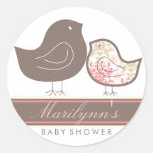 Sweet Damask Chicks Baby Shower Label Sticker