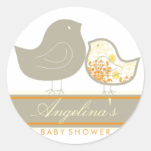 Sweet Damask Chicks Blue Baby Shower Label Sticker