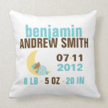 Sweet Dreams Baby Bear Birth Announcement {blue} Throw Pillows
