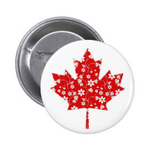 Sweet Floral Canada Maple Leaf Flag Button