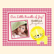 Sweet Gingham Lion Birth Announcement (pink) invitations
